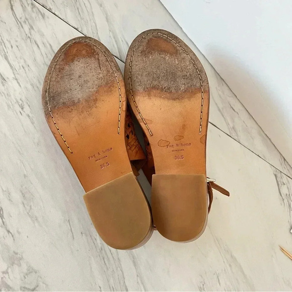 Rag & Bone Wyatt Mid Block Heel Woven Leather Size 6.5 (36.5) Brown - Picture 9 of 11